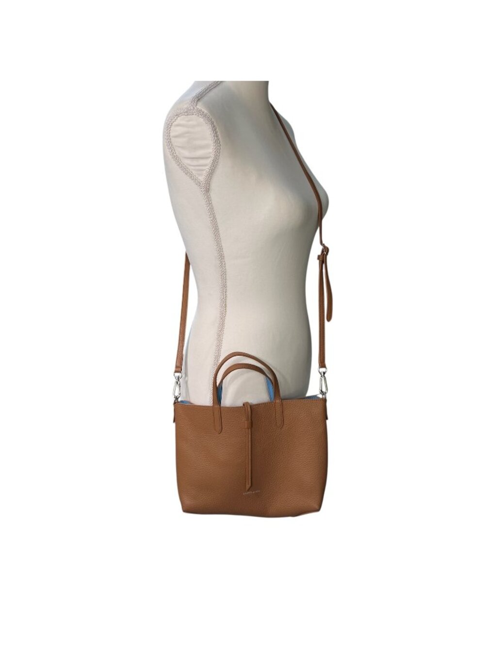 Draper James Reversible Tan and Cobalt Blue Pebbled Leather Crossbody Bag